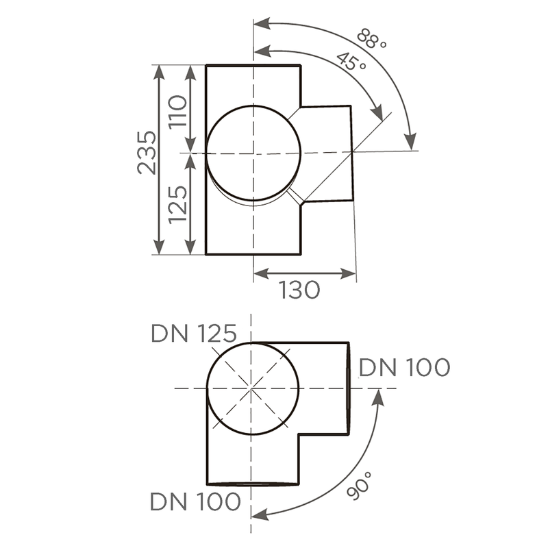 Fornatis - Eckabzweig DN125x100x100 88 Grad