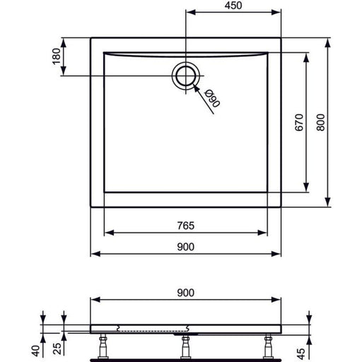 Ideal Standard - Rechteck-Brausewanne ULTRA FLAT, 900x800x47mm, Weiß
