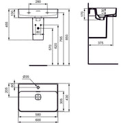 Ideal Standard - Waschtisch STRADA II, 1 Hl., m.Ül., geschliffen, 600x430x170mm, Weiß