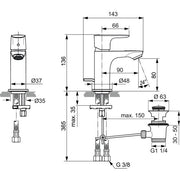 Ideal Standard - Waschtischarm. CONNECT AIR, Piccolo 5 l/min., m.Ablgarn., Ausld.90mm, Chrom