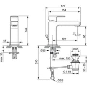 Ideal Standard - Waschtischarmatur EDGE, Slim, 5 l/min., m.Ablgarn., Ausld.120mm, Chrom