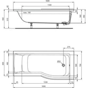 Ideal Standard - Dusch-Badewanne CONNECT AIR, Version re., 1700x800x465mm, Weiß