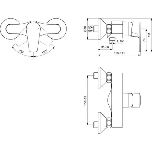 Ideal Standard - Brausearmatur AP CERAFINE D, Ausld. 56-63mm, Chrom