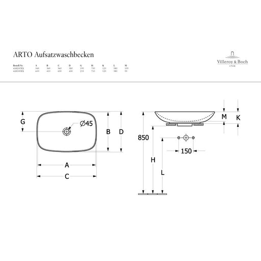 VILLEROY & BOCH - Aufsatzwaschbecken eckig 560x380mm ohne Hahnloch/Überlauf weiß