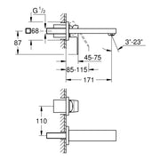 Grohe - 2-Loch-WT-Wandbatt. EUROCUBE 19895 FMS Ausladung 171mm supersteel