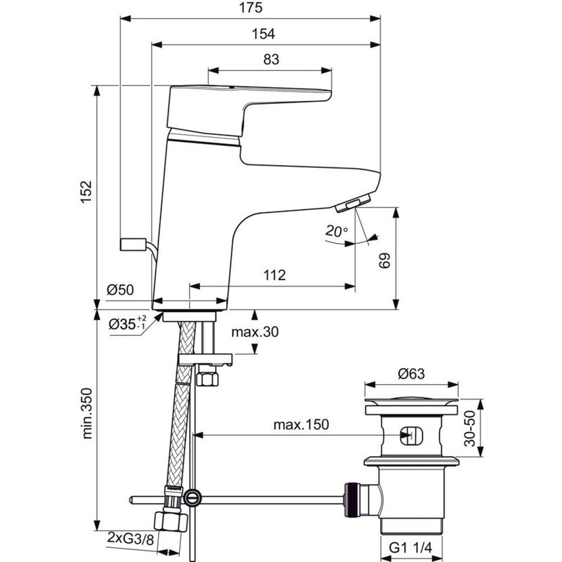 Ideal Standard - Waschtisch EHM CONNECT BLUE B9936 chrom