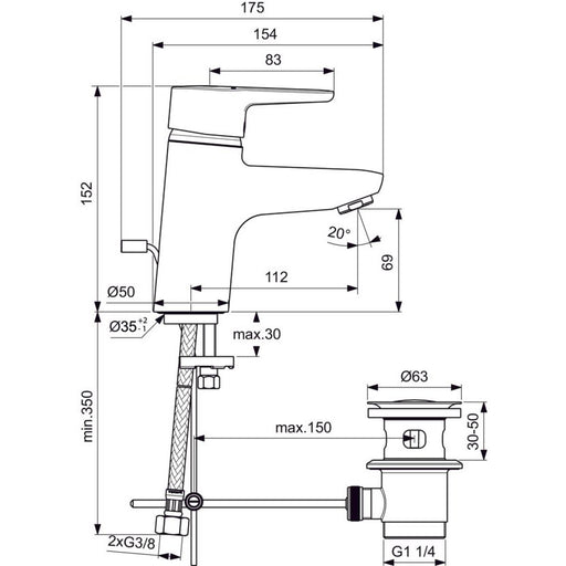 Ideal Standard - Waschtisch EHM CONNECT BLUE B9936 chrom