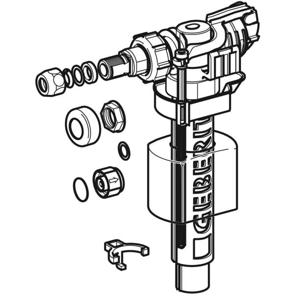 Geberit Vertriebs - Typ 380 Füllventil, WA seitlich 3/8, Nippel aus Messing, für AP-SPK,DE