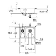 Grohe - Unterbau-Edelstahlspüle K700 31576_1 1,5 Becken 595 x 450mm EB rechts