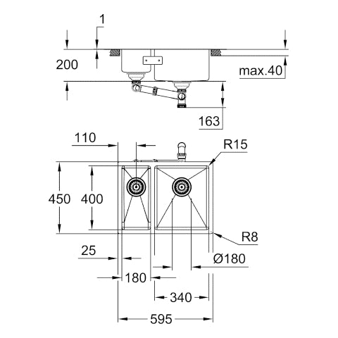 Grohe - Unterbau-Edelstahlspüle K700 31576_1 1,5 Becken 595 x 450mm EB rechts