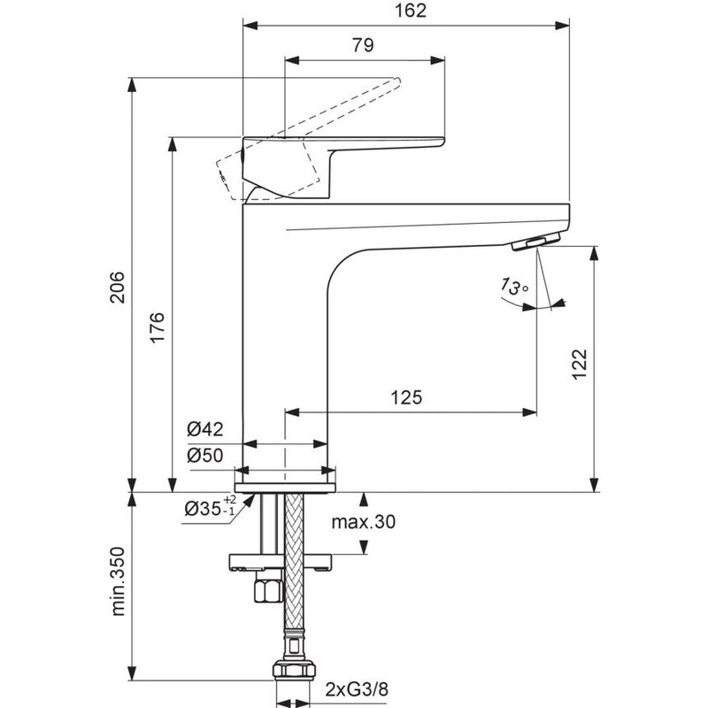 Ideal Standard - Waschtischarmatur CERAFINE O, H120, o.Ablgarn., Ausld.126mm, Chrom