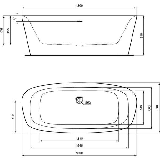 Ideal Standard - Duo-Badewanne DEA, freistehend, 1800x800x475/610mm, Seidenweiß