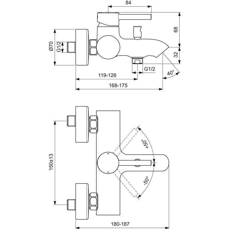 Ideal Standard - Badearmatur AP CERALINE, Chrom