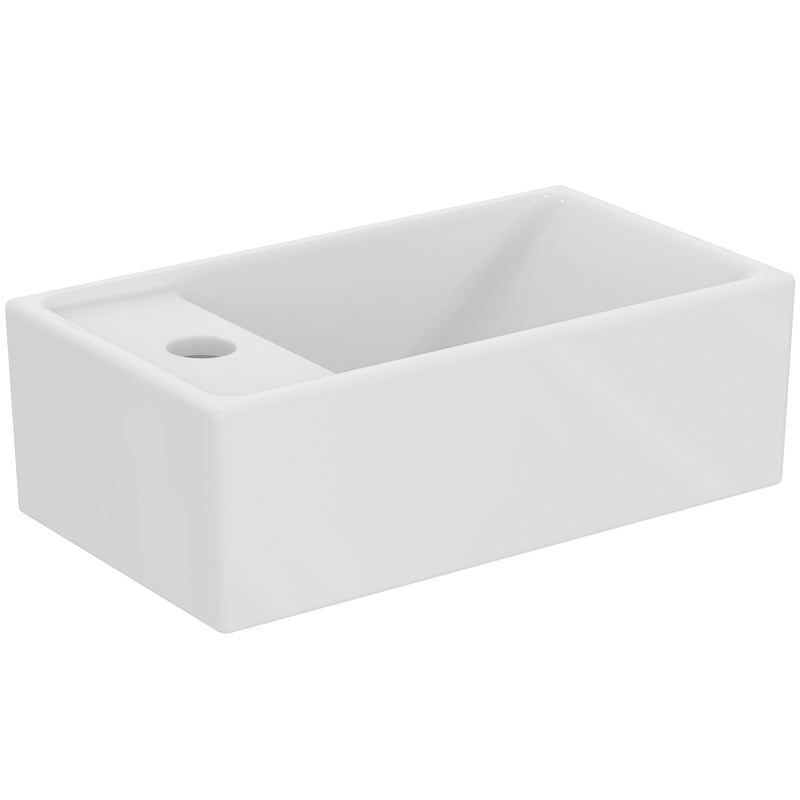 Ideal Standard - Handwaschbecken EUROVIT+, 1 Hl., m.Ül., Ablg.links, 370x210x120mm, Weiß