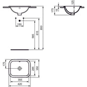 Ideal Standard - Einbauwaschtisch CONNECT, rechteckig, o. Hl., m.Ül., 420x350x175mm, Weiß