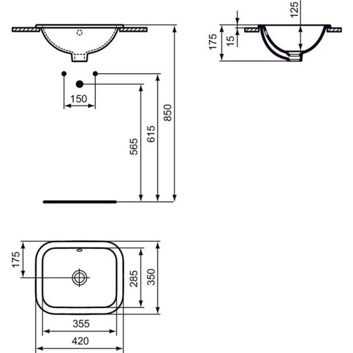 Ideal Standard - Einbauwaschtisch CONNECT, rechteckig, o. Hl., m.Ül., 420x350x175mm, Weiß