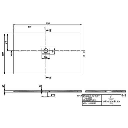 VILLEROY & BOCH - Duschwanne Squaro Infinity 1700x1000x40mm re-eckig EB:li Anthracite