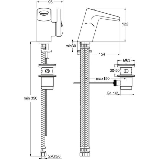 Ideal Standard - Waschtischarmatur MELANGE, Wasserfall, m.Ablgarn., Chrom