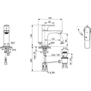 Ideal Standard - WT-Armatur CONNECT AIR, Slim, 5l/min, m.Ablgarn., BlueStart, Magnetic grey