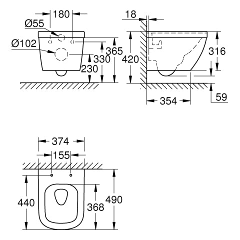 Grohe - Wand-Tiefspül-WC EURO Keramik 39206 49cm alpinweiß