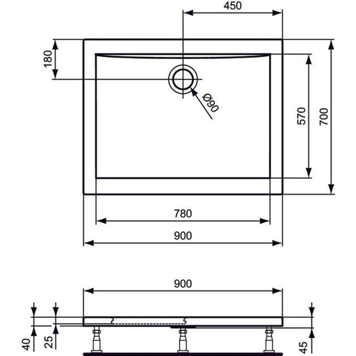Ideal Standard - Rechteck-Brausewanne ULTRA FLAT, 900x700x47mm, Weiß
