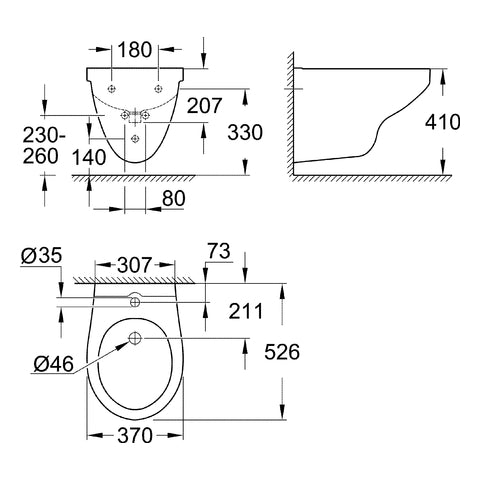 Grohe - Wandbidet Bau Keramik 39433 alpinweiß