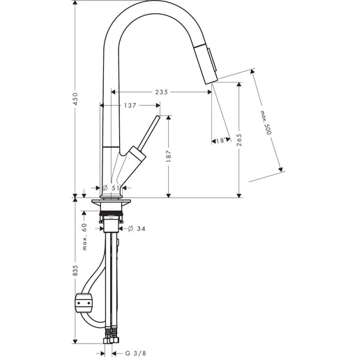 Hansgrohe - Spültisch EHM AXOR STARCK 10821 chrom mit Ausziehbrause