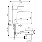 Ideal Standard - Waschtischarmatur CERAFINE D, H105, m.Ablgarn., Ausld.120mm, Chrom