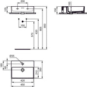 Ideal Standard - Handwaschbecken EXTRA, 1 Hl., m.Ül., 450x350x150mm, geschliffen, Weiß