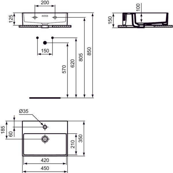 Ideal Standard - Handwaschbecken EXTRA, 1 Hl., m.Ül., 450x350x150mm, geschliffen, Weiß
