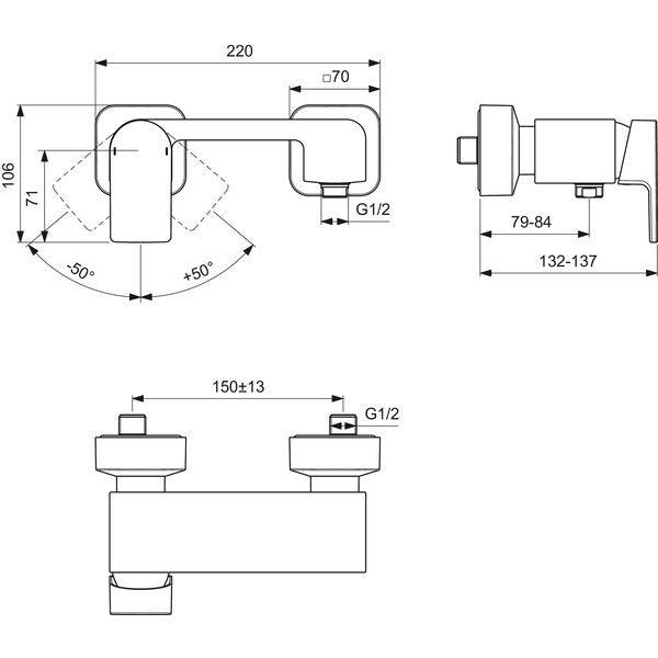 Ideal Standard - Brausearmatur AP EDGE, Ausld. 79mm, Chrom