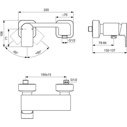 Ideal Standard - Brausearmatur AP EDGE, Ausld. 79mm, Chrom