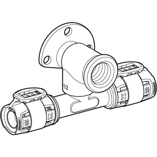 Geberit Vertriebs - FlowFit T-Anschlusswinkel 90Gr abgesetzt Rg+ d20-Rp1/2-d20 L:52mm