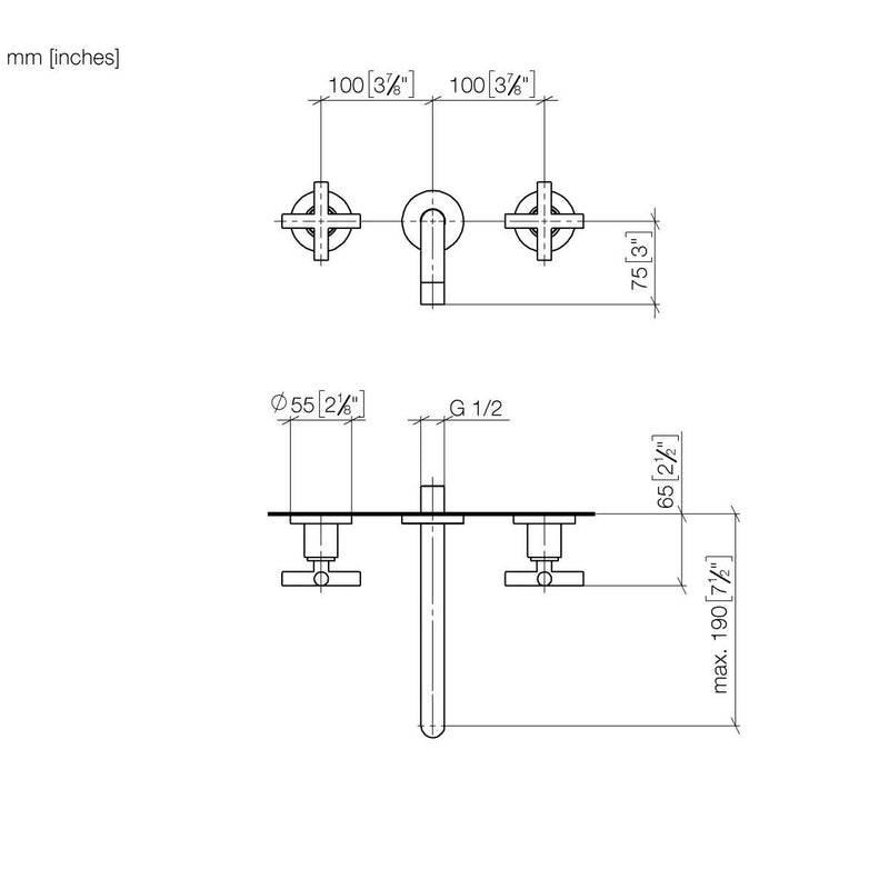 Dornbracht - Fertigset WT- Wandarmatur TARA 36712892 Kreuzgriff schwarz matt
