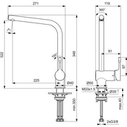 Ideal Standard - Küchenarmatur CERALOOK, m.hohem Auslauf, Ausld.225mm, Edst