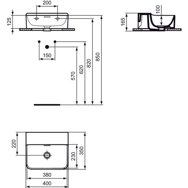 Ideal Standard - Handwaschbecken CONCA, o.Hl., m.Ül., 400x350x165mm, Weiß