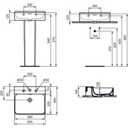 Ideal Standard - Waschtisch CONCA, 3 Hl., m.Ül., 500x450x165mm, geschliffen, Weiß