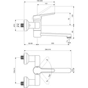 Ideal Standard - Wand-WT-Armatur CERAPLUS 2, 5l/min. Ausld.280-299mm,absp.S-Anschlüsse, Chrom