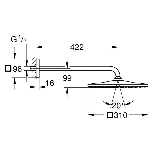Grohe - Kopfbrauseset RAINSHOWER 310 Mono Cube 26564 BA 9,5l hard graphite geb