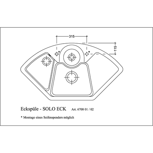 VILLEROY & BOCH - Eck-Spültisch SOLO ECK, 670801 107,5x60cm m.Handbet.,Cplus,weiß