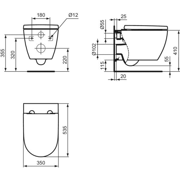 Ideal Standard - WC-Paket i.life O WC Hydro Twist m.WC-Sitz Softclosing 350x535x400mm Weiß