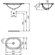 Ideal Standard - Unterbauwaschtisch CONNECT, oval, o.Hl., m.Ül., 480x350x175mm, Weiß