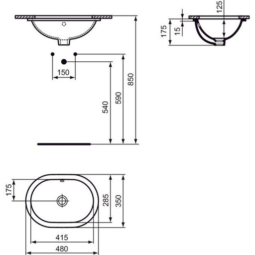 Ideal Standard - Unterbauwaschtisch CONNECT, oval, o.Hl., m.Ül., 480x350x175mm, Weiß
