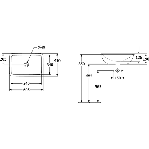 VILLEROY & BOCH - Einbauwaschbecken Loop&Friends 4A6500 600x405mm Rechteck m. ÜL. Weiß Alpin