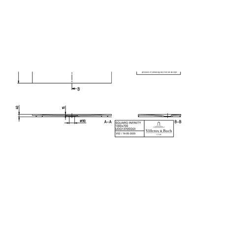 VILLEROY & BOCH - Duschwanne Squaro Infinity 1300x700x40mm re-eckig Grey