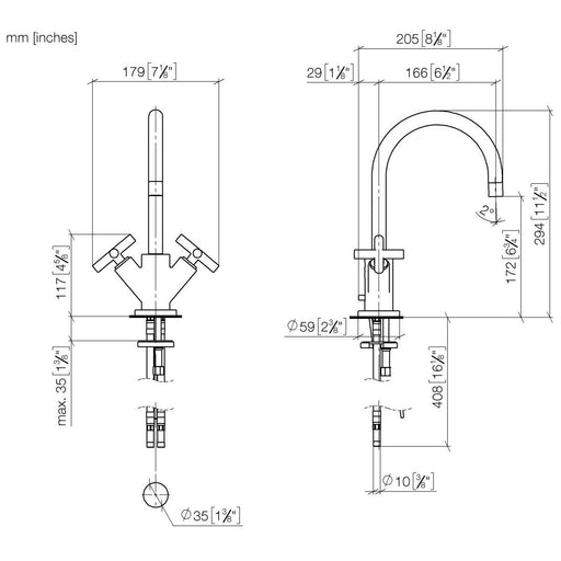 Dornbracht - Waschtisch 1-Locharmatur TARA 22513892 Kreuzgriff platin gebürstet