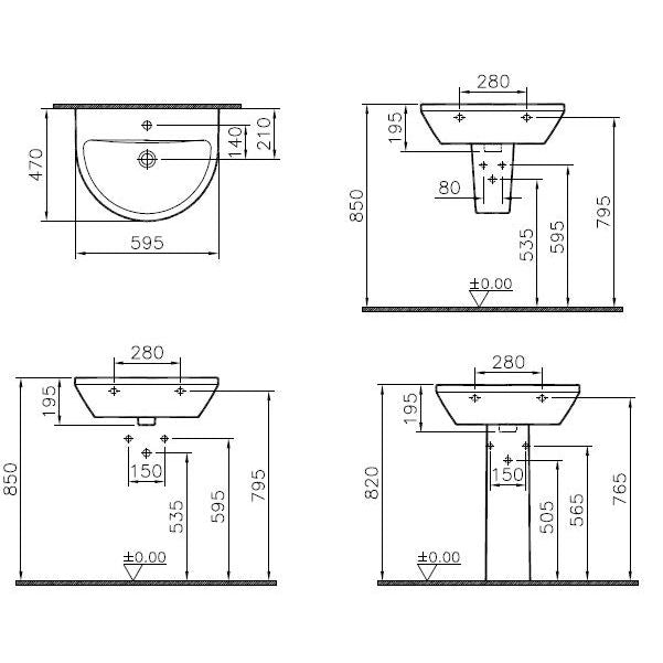 VitrA Bad - Waschtisch Integra 595x470 mm rund Hahnloch Überlauf Weiß Hochglanz