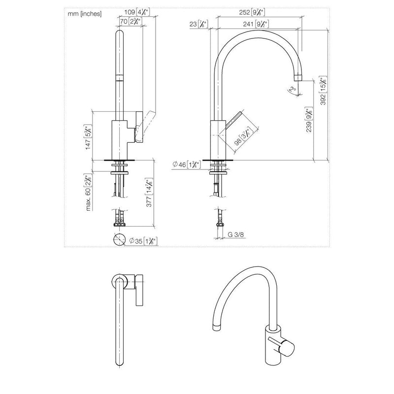 Dornbracht - Spültisch EHM TARA ULTRA 33816875 Ausladung 240mm platin gebürst