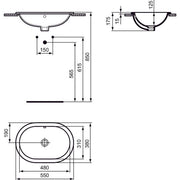 Ideal Standard - Einbauwaschtisch CONNECT, oval, o.Hl., m.Ül., 550x380x175mm, Weiß