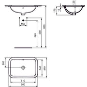 Ideal Standard - Unterbau-WT CONNECT, rechteckig, o. Hl., m.Ül., 580x410x175mm, Weiß